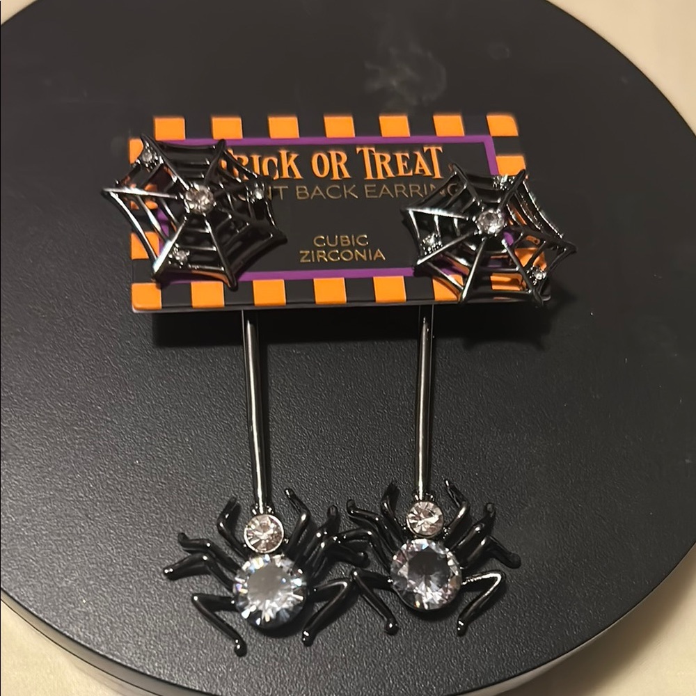 Spider Web Black Earrings with Cubic Zirconia